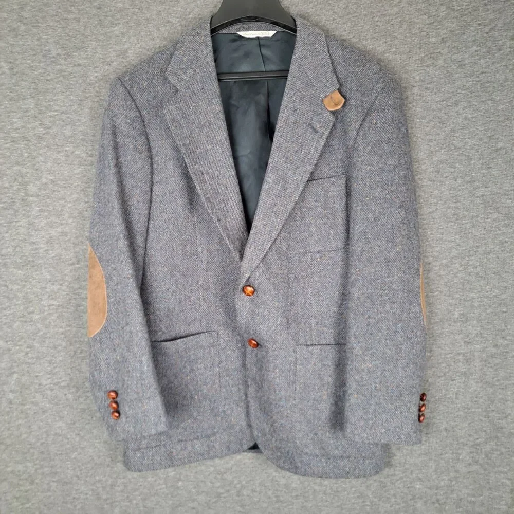 Vtg Stafford Sport Coat DONEGAL Wool TWEED Jacket LEATHER Elbow Patch Blazer 39R